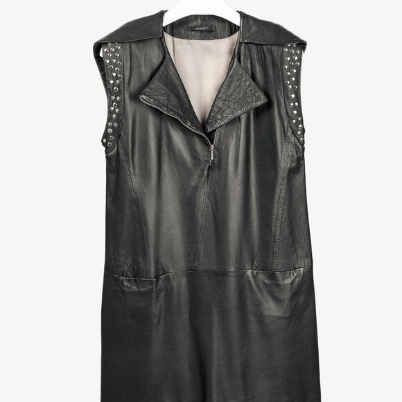 Sita Murt Black Leather Studded Sleeveless Mini Dress - Picture 1 of 13